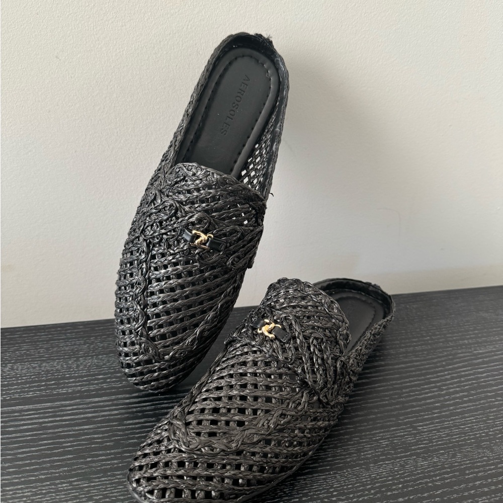 Aerosoles Hannah Raffia Black Slides - 10